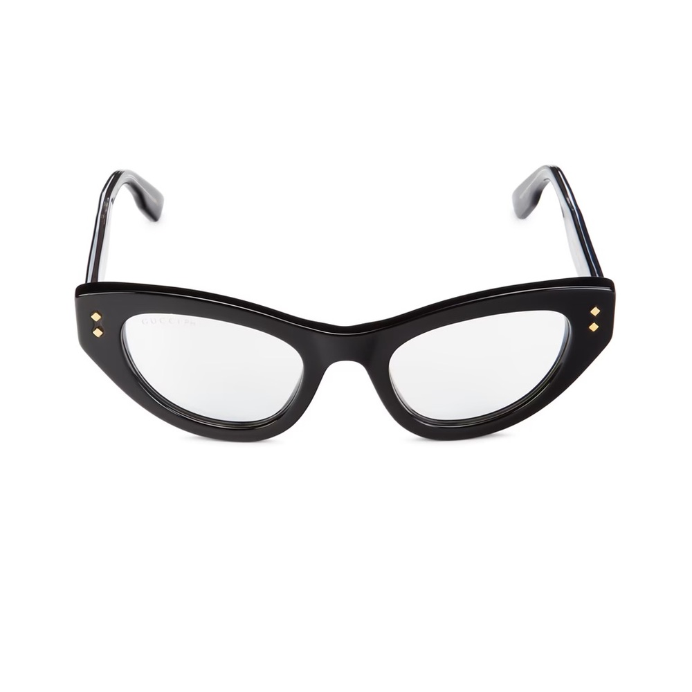 Gucci Women's cat-eye frames with lightly tinted clear lenses. - Black
